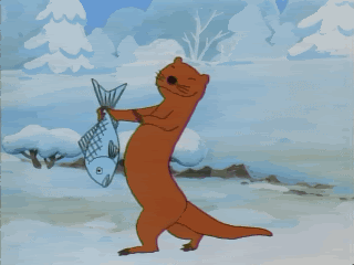 otter dancing with a fish