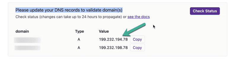 Copy IP Address for A Record