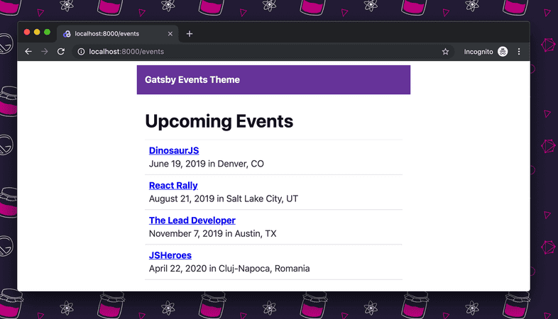 Theme UI style changes showing on the events listing.