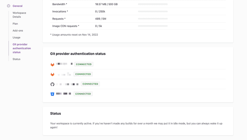 Git provider authentication settings