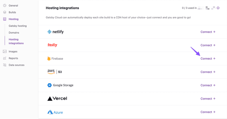 Select Firebase from hosting integrations