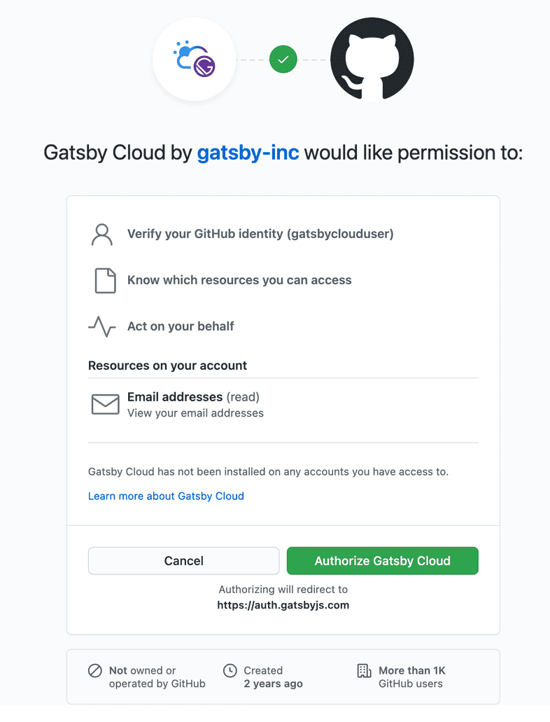 Gatsby Cloud app permissions