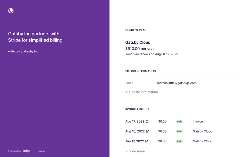 Billing portal screen