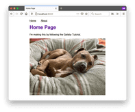 The home page of your site, which includes a different picture of a dog.