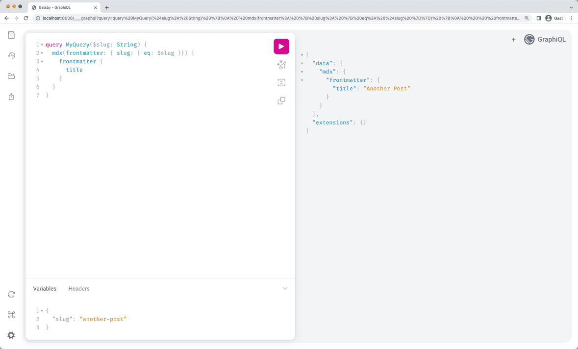 Graphiql Add Query Variables Part 6: Create Pages Programmatically | Gatsby
