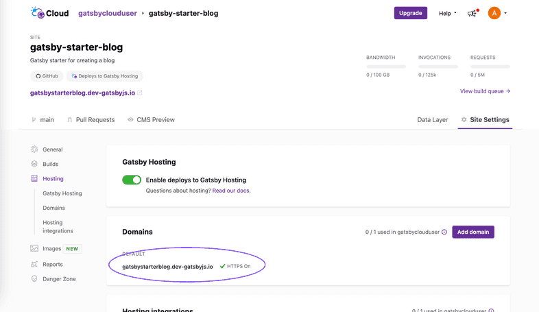 Gatsby Cloud default hosting domain