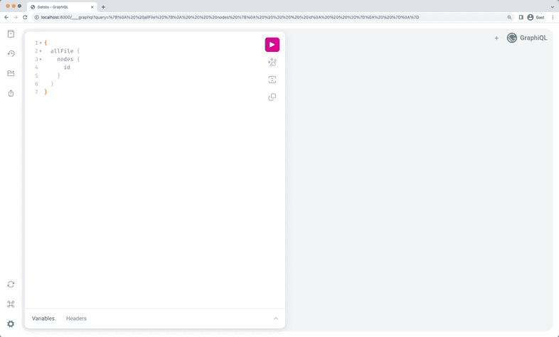 The GraphiQL IDE showing the results of a filesystem query