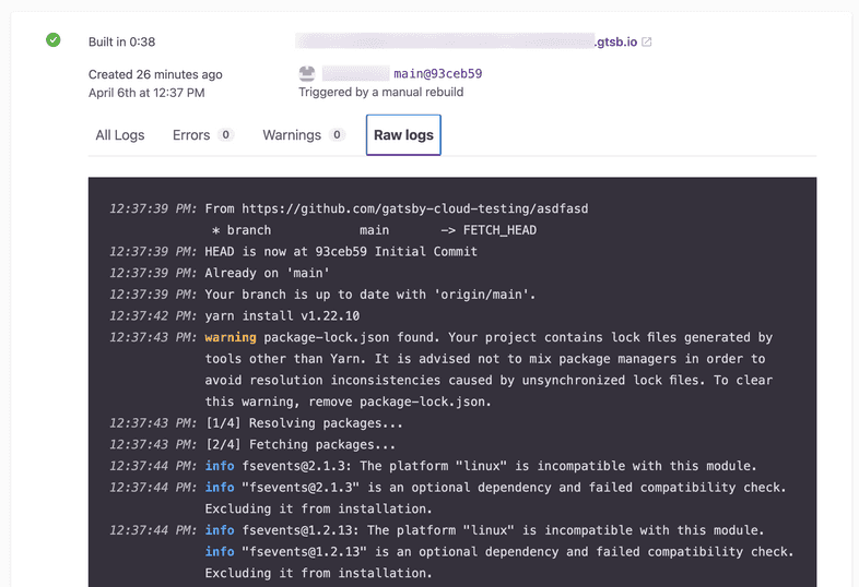 Gatsby Cloud raw build logs