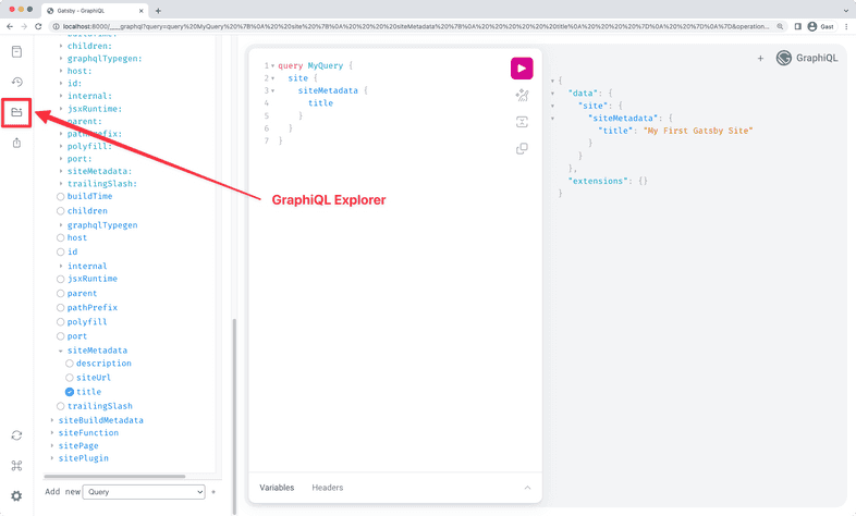 A screenshot showing the opened state of the GraphiQL Explorer