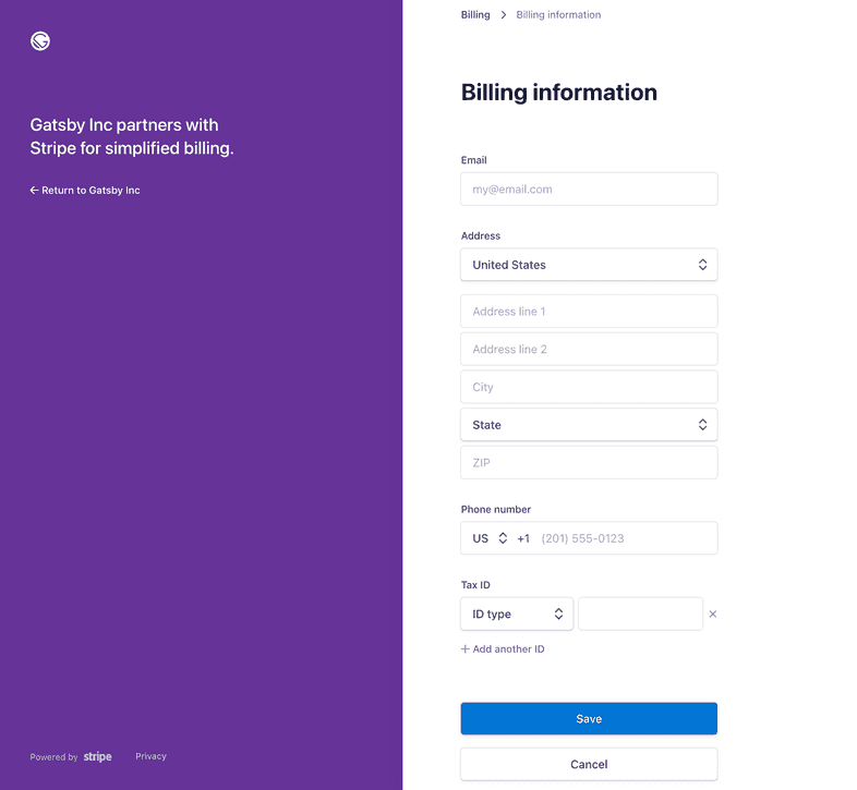 Update billing information screen