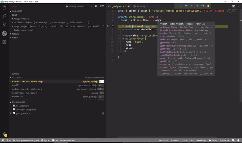 VSCode breakpoint hit